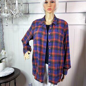Blue Red Black Plaid Cotton Flannel Duluth Trading    XL fits more like a Large